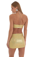 Iridescent Sequin Halter Dress in Gold