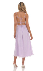 Floral Embroidered Open Back Midi Dress in Lavender