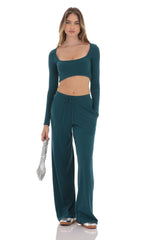 Soft Ribbed Straight Pants in Teal