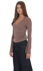 V-Neck Overlap Top in Taupe