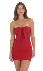 Front Bow Strapless Dress in Red