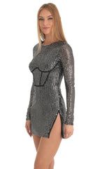 Sequins Crepe Corset Dress in Silver