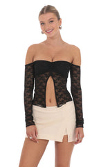 Off Shoulder Lace Flyaway Top in Black