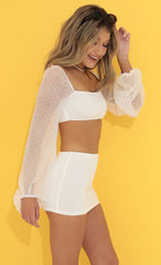 Chiffon Long Sleeve Two Piece Set in White