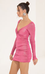 Metallic Long Sleeve Dress in Pink