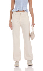 Straight Leg Mid-Rise Jeans in Cream