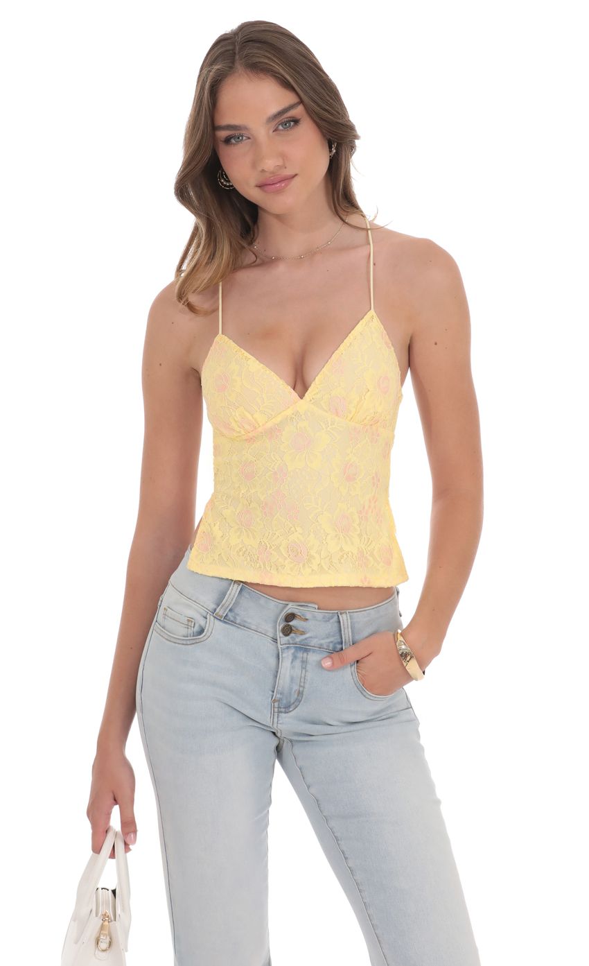 Open Back Lace Top in Yellow