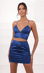 Jacquard Satin Set in Royal Blue