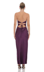 Satin Twist Cutout Maxi Dress In Purple