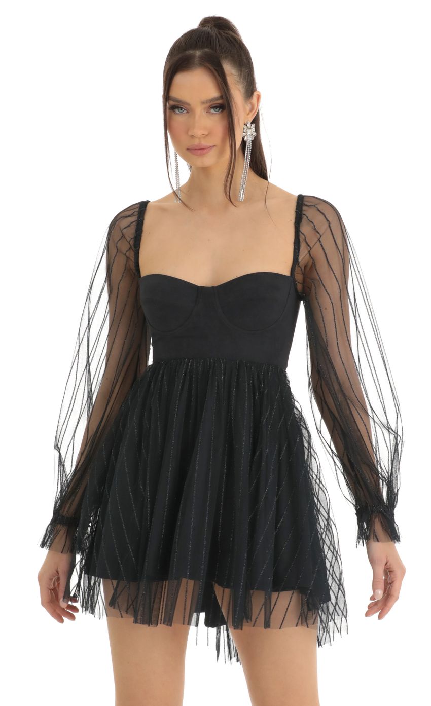 Corset Long Sleeve Striped Dress in Navy