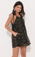 Shoulder Tie Dress in Shimmer Black