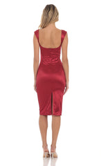 Satin Midi Dress in Red