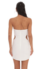 Pearl Cutout Strapless Dress in White