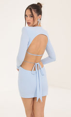 Crepe Shoulder Pad Cutout Dress in Blue
