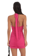 Ruched Bodycon Dress in Hot Pink