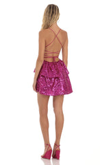 Sequin Lace Up Dress in Pink