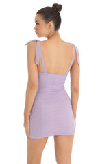 Rhinestone Lined Ruched Dress in Lavender