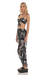 Ruched Pant Set in Black Swirl