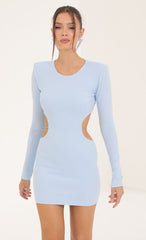 Crepe Shoulder Pad Cutout Dress in Blue