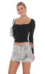 Rectangle Sequin Skirt in Silver
